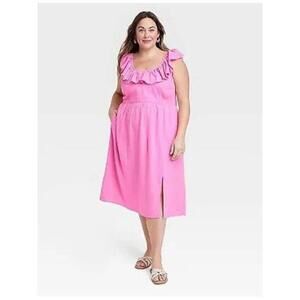 NWT Women's Hot Pink Ruffle Maxi Empire Waist Dress - Ava & Viv XXL